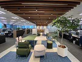 Communal space to promote communication among coworkers